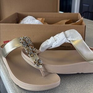 New FitFlop Women's Sandals in Gold with Embellishments